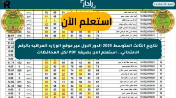 نتائج الثالث المتوسط 2025 الدور الأول عبر موقع الوزارة العراقية بالرقم الامتحاني.. استعلم الآن بصيغة PDF لكل المحافظات